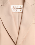 Beige Baumwolle Einreihiger Langer Mantel Jacke