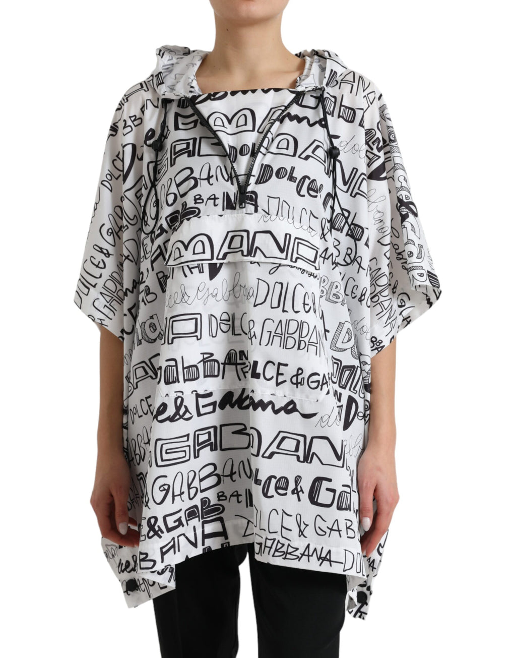 Weißes Logo Print Kapuzen-Blouson-T-Shirt-Oberteil