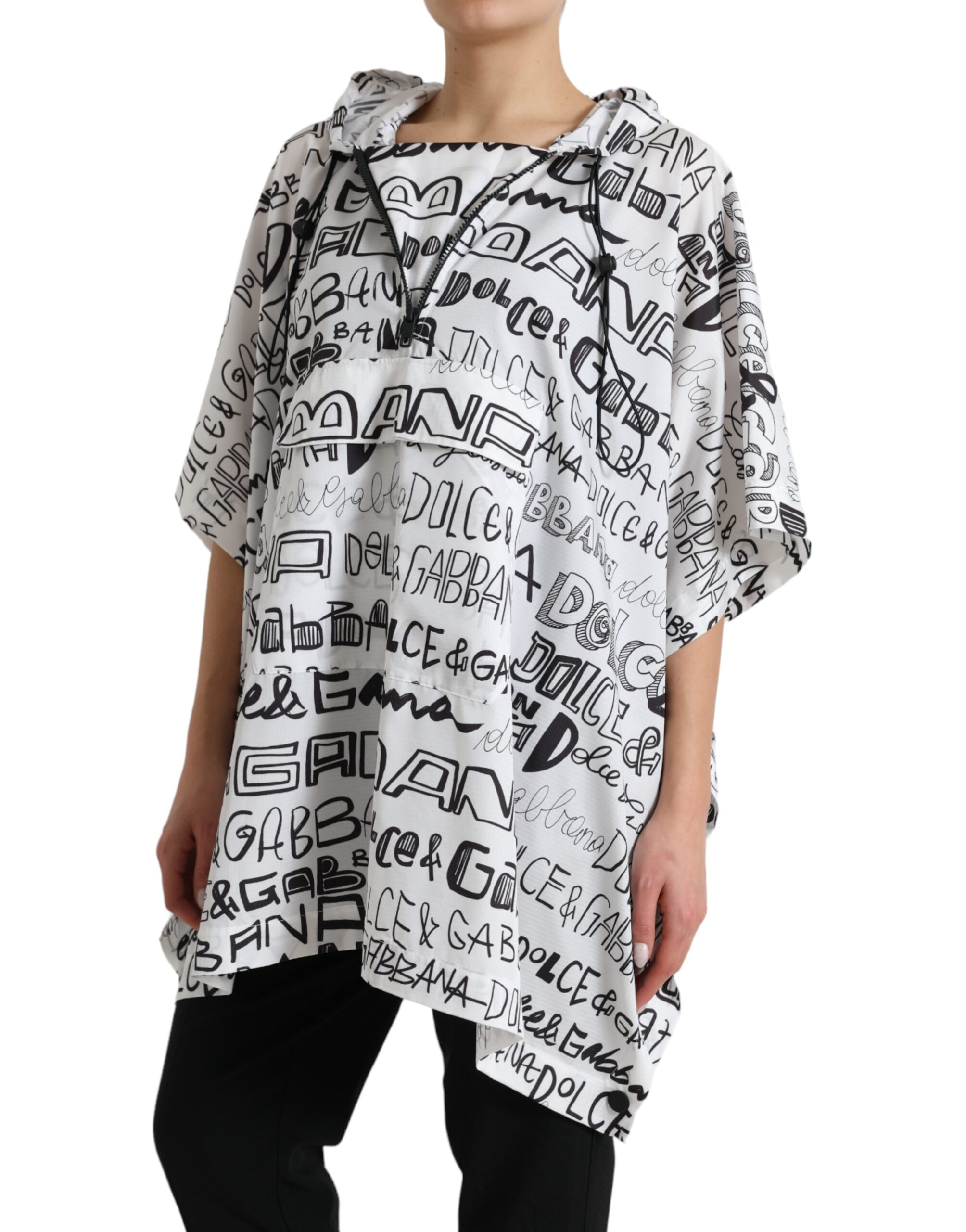 Weißes Logo Print Kapuzen-Blouson-T-Shirt-Oberteil