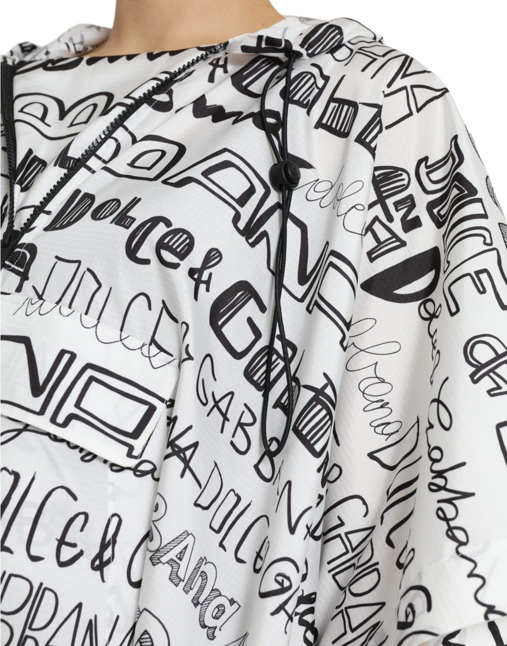 Weißes Logo Print Kapuzen-Blouson-T-Shirt-Oberteil