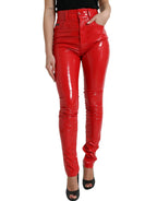 Shiny Red High Waist Skinny Pants