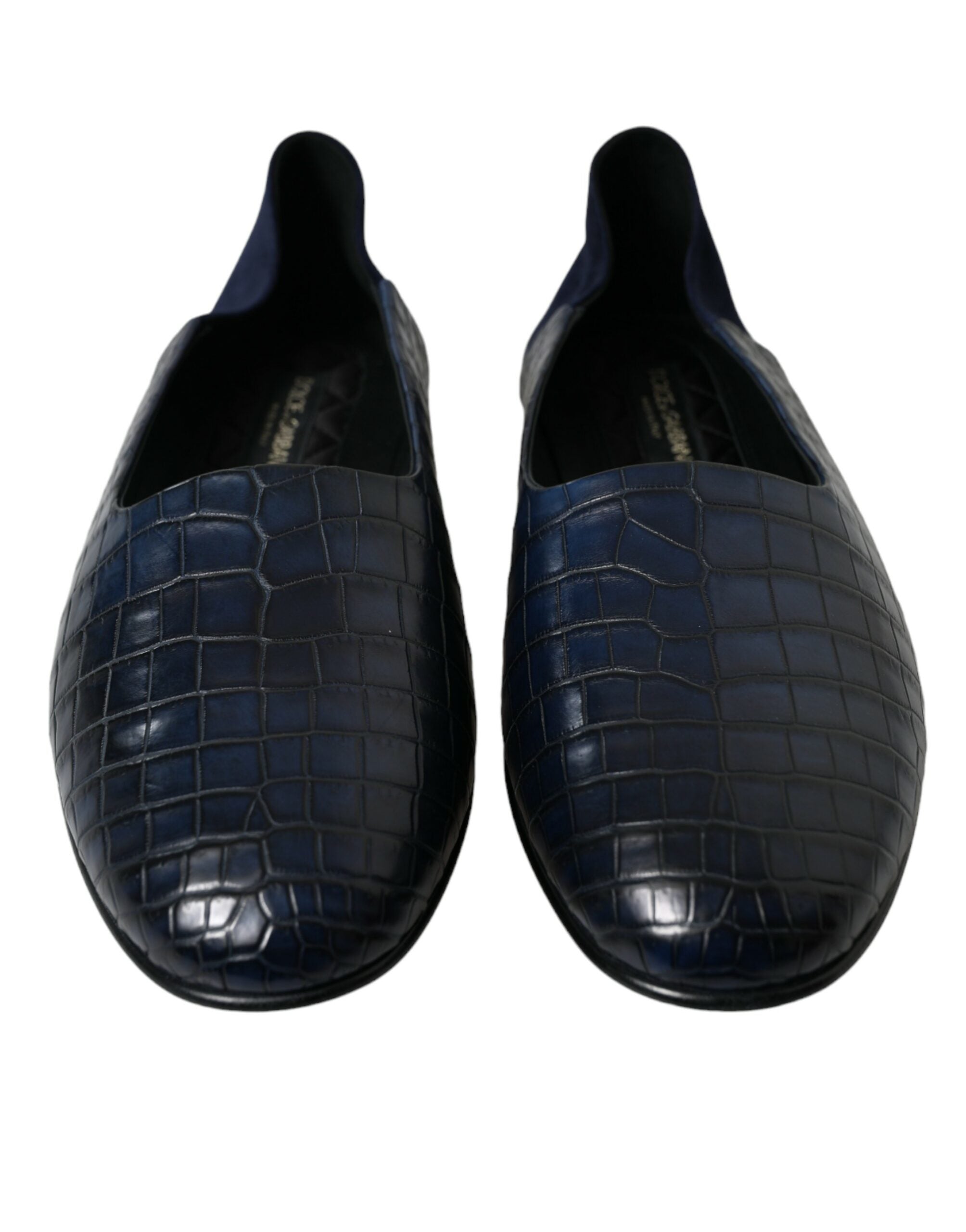 Mocassini blu in pelle di coccodrillo slip on