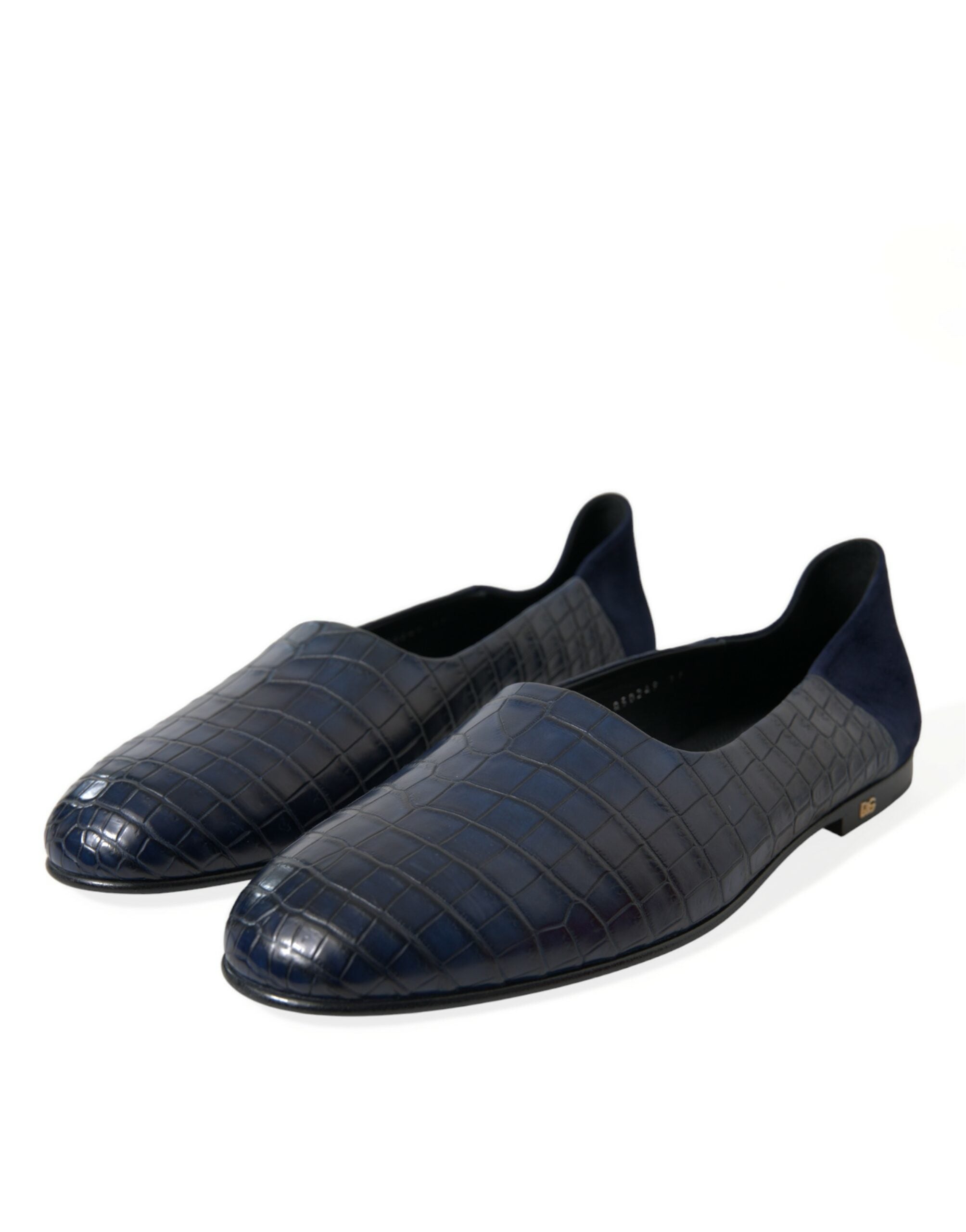 Mocassini blu in pelle di coccodrillo slip on