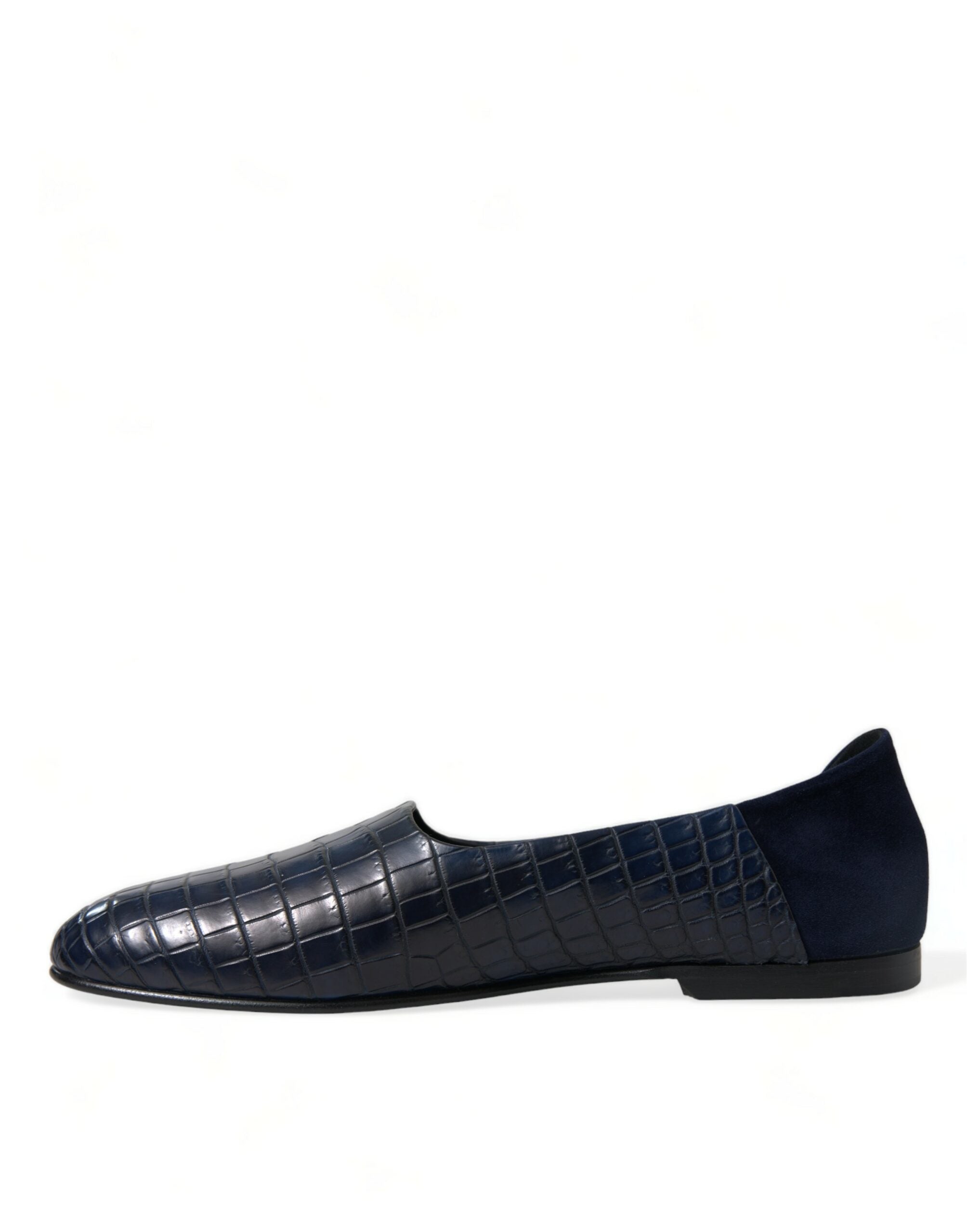 Mocassini blu in pelle di coccodrillo slip on