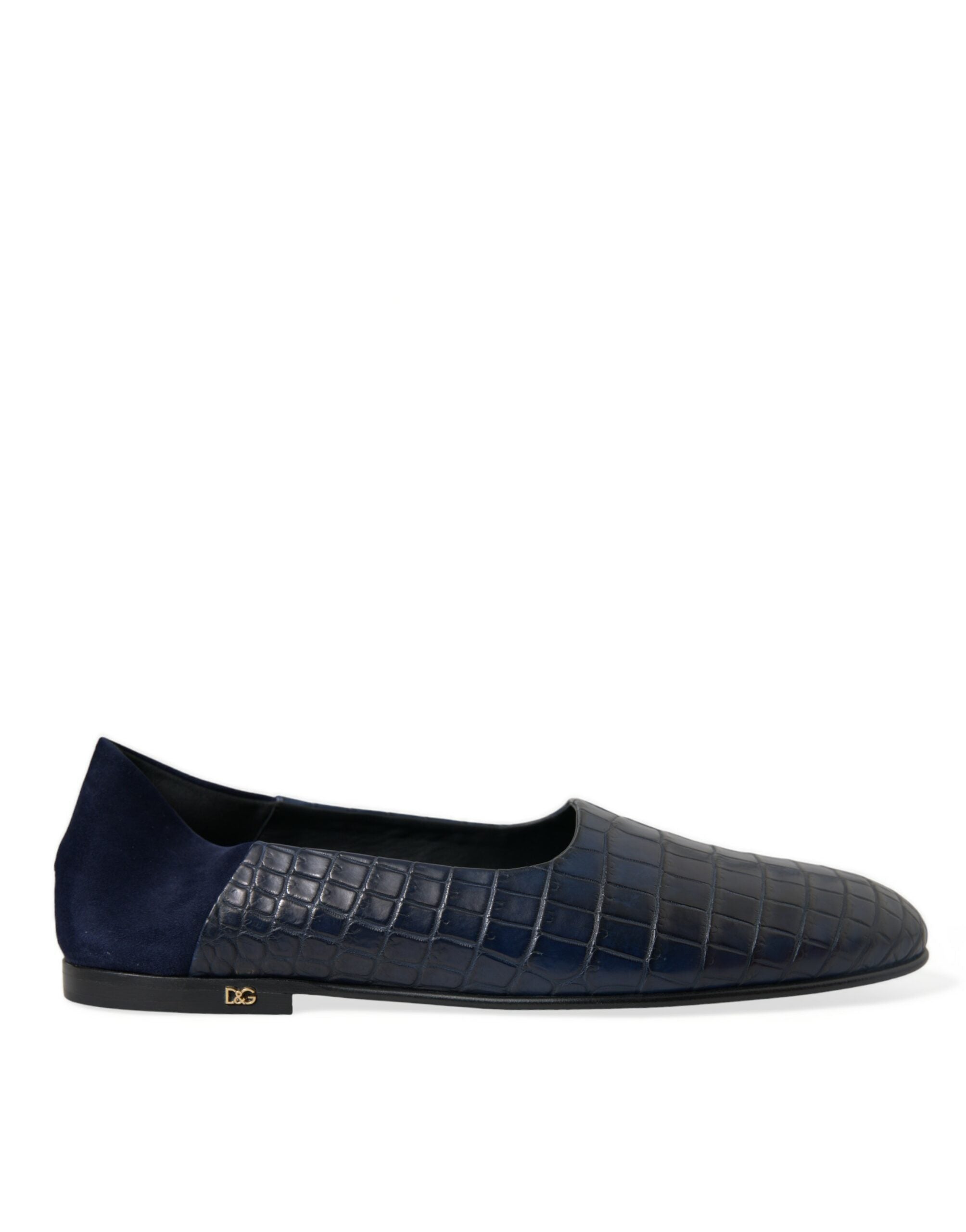 Mocassini blu in pelle di coccodrillo slip on