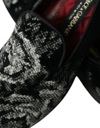 Black Floral Slippers Men Loafers Dress Shoes