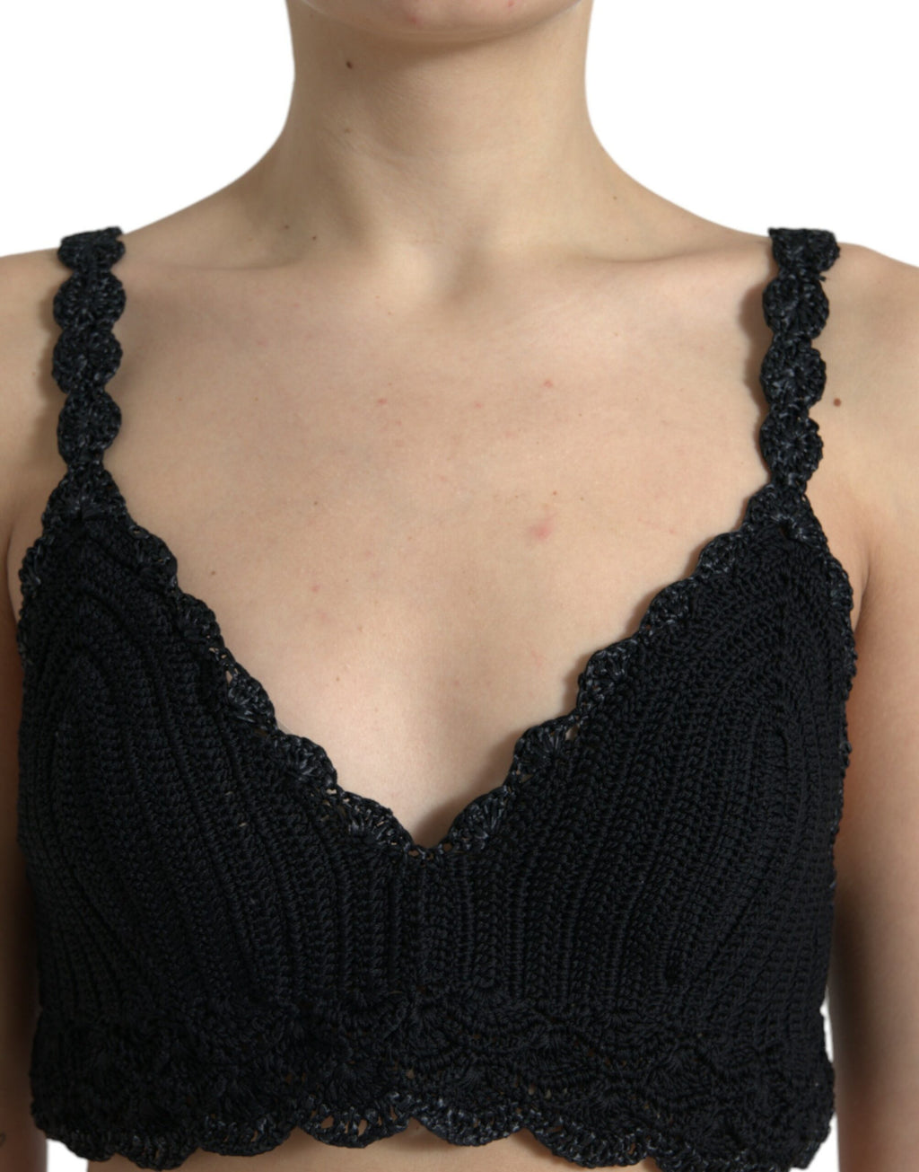 Schwarzes bauchfreies Häkel-Tanktop aus Baumwolle