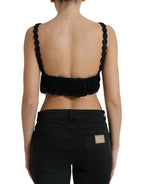 Schwarzes bauchfreies Häkel-Tanktop aus Baumwolle