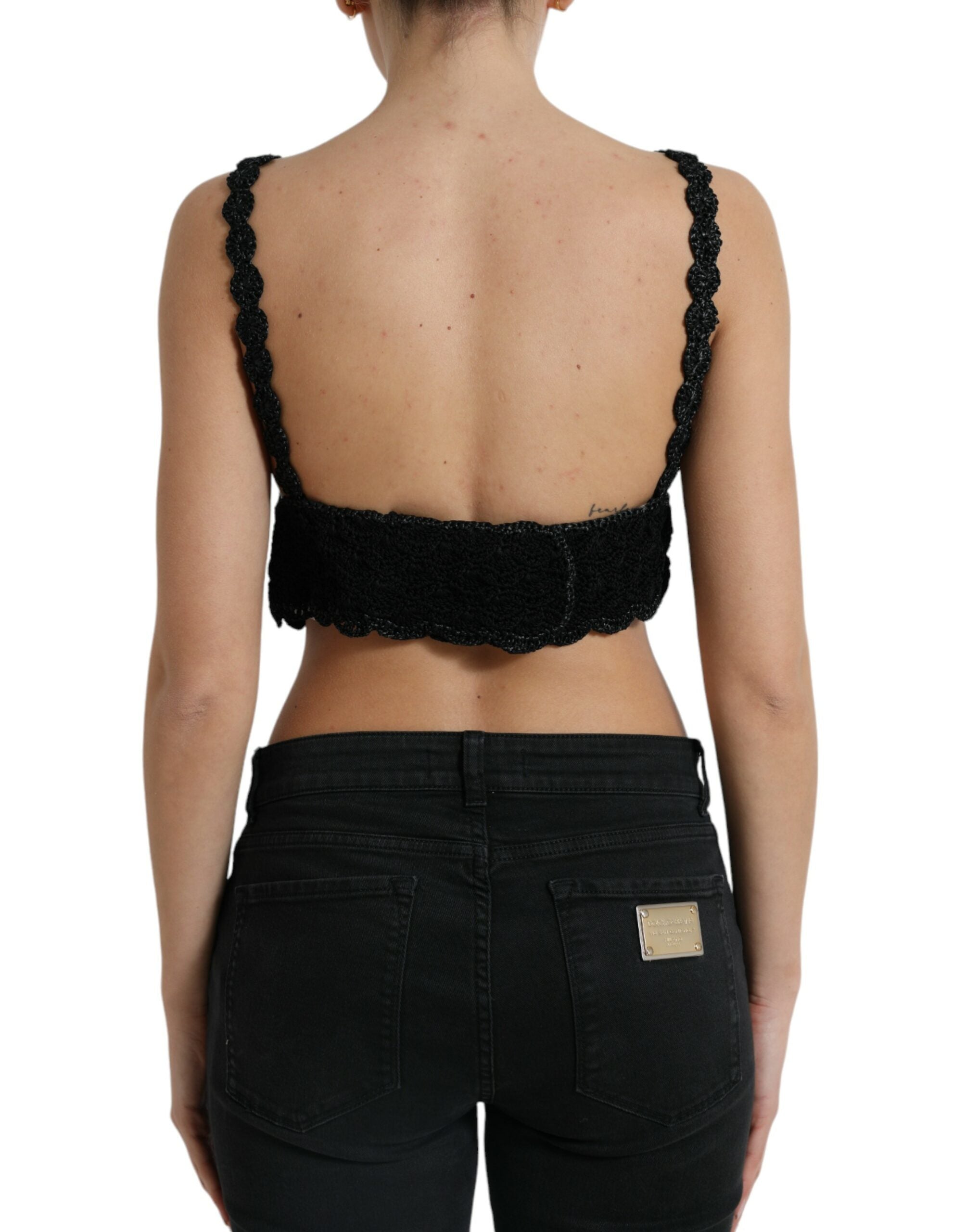 Schwarzes bauchfreies Häkel-Tanktop aus Baumwolle