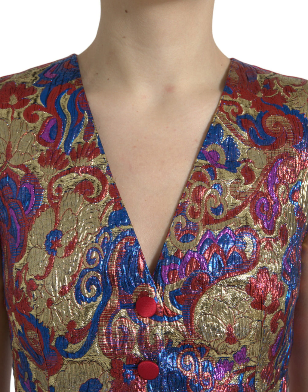 Mehrfarbiges Jacquard-Westen-Oberteil mit Knopfleiste
