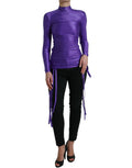 Lila Stretch-Nylon-Top mit langen Ärmeln und schmaler Passform