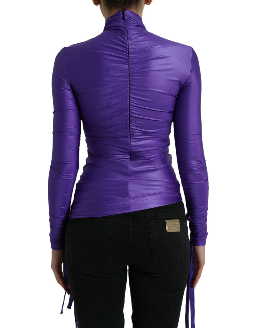 Lila Stretch-Nylon-Top mit langen Ärmeln und schmaler Passform