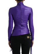 Lila Stretch-Nylon-Top mit langen Ärmeln und schmaler Passform