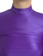 Lila Stretch-Nylon-Top mit langen Ärmeln und schmaler Passform