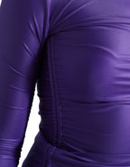 Lila Stretch-Nylon-Top mit langen Ärmeln und schmaler Passform