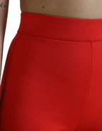 Red Nylon Stretch Slim Leggings Pants