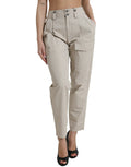 Beige High Waist Hose aus Baumwolle mit schmal zulaufendem Bein