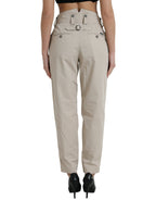 Beige High Waist Hose aus Baumwolle mit schmal zulaufendem Bein