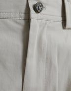 Beige High Waist Hose aus Baumwolle mit schmal zulaufendem Bein