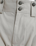 Beige High Waist Hose aus Baumwolle mit schmal zulaufendem Bein