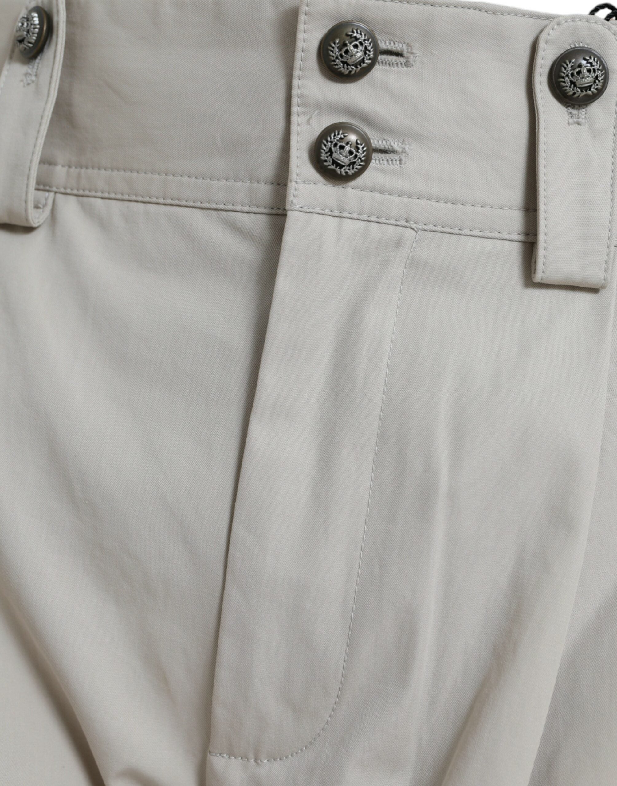 Beige High Waist Hose aus Baumwolle mit schmal zulaufendem Bein