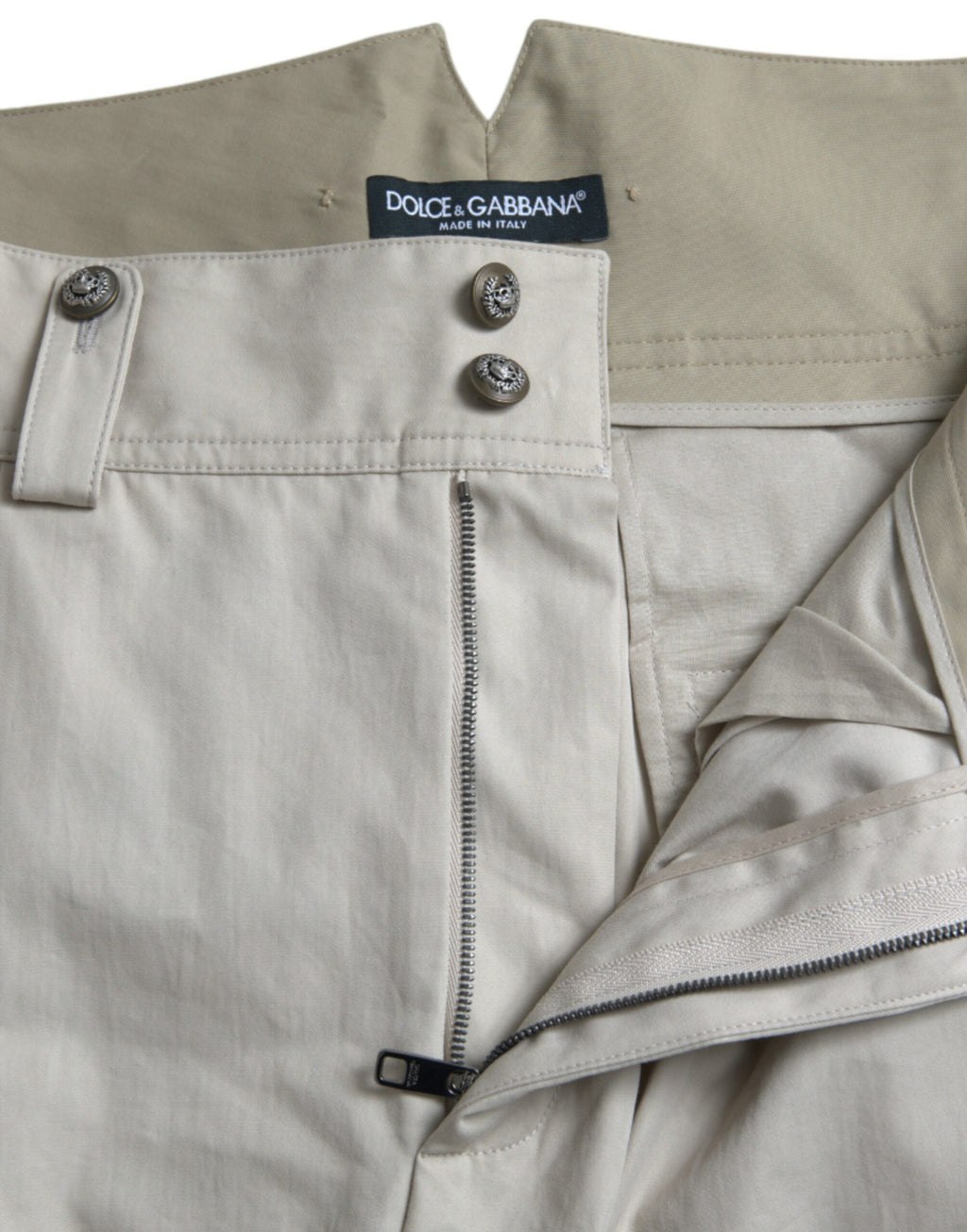 Beige High Waist Hose aus Baumwolle mit schmal zulaufendem Bein