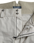 Beige High Waist Hose aus Baumwolle mit schmal zulaufendem Bein