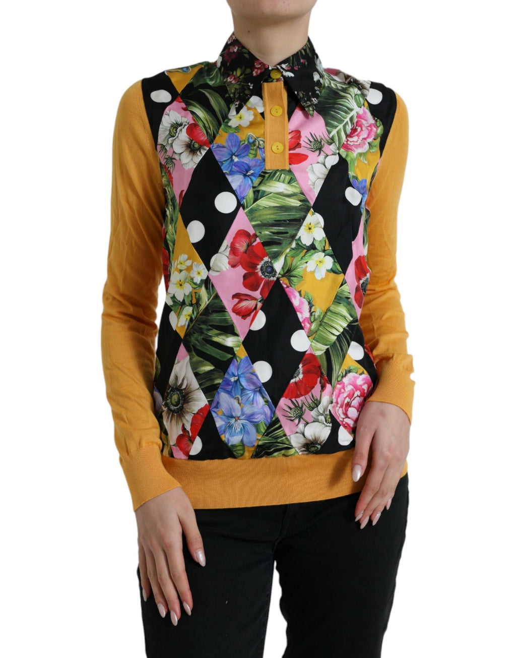 Mehrfarbiger Patchwork-Henley-Pullover aus Kaschmir