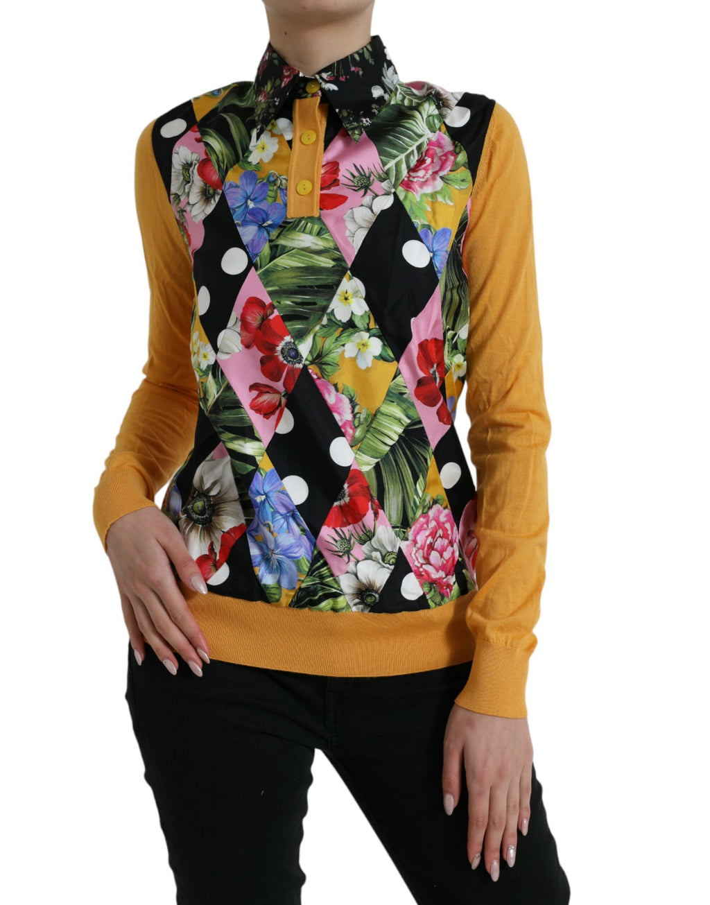 Mehrfarbiger Patchwork-Henley-Pullover aus Kaschmir