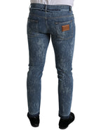 Blaue Washed Skinny Jeans aus Stretch-Denim