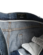 Blaue Washed Skinny Jeans aus Stretch-Denim