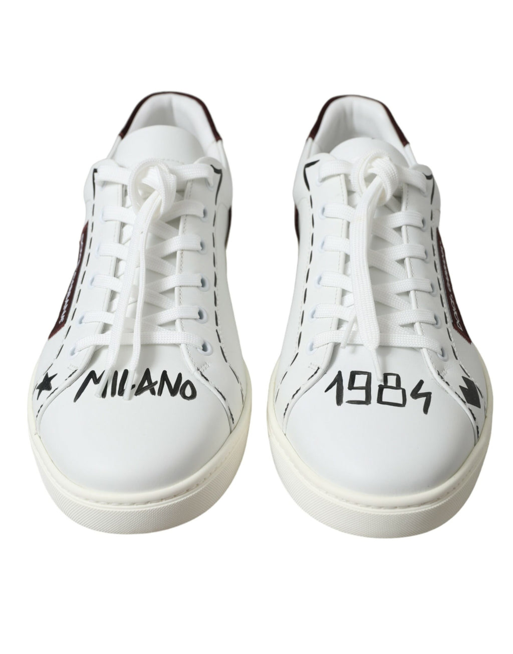 Weiße Bordeaux Leder Logo Low Top Sneakers