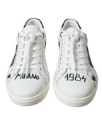 Weiße Bordeaux Leder Logo Low Top Sneakers
