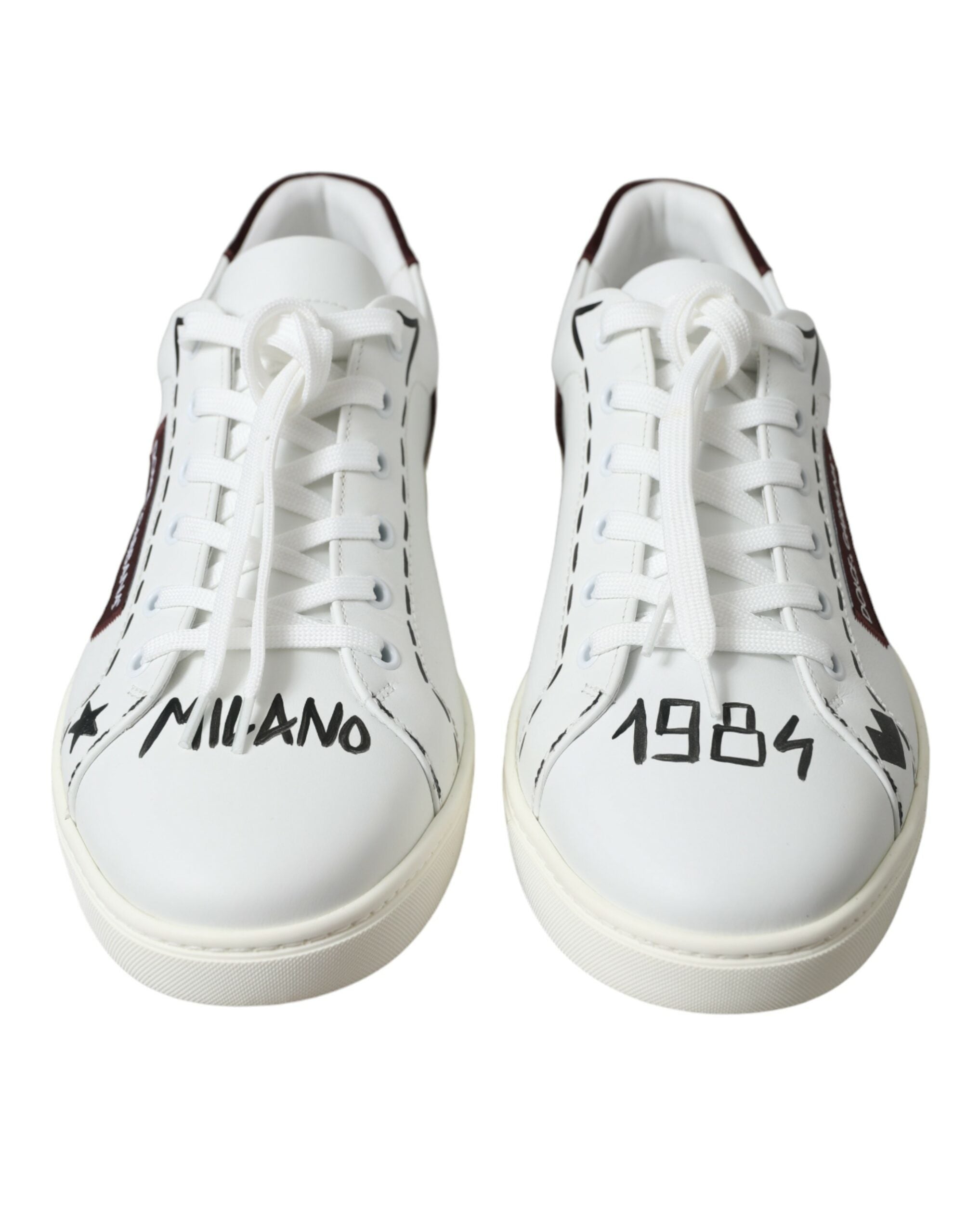 Weiße Bordeaux Leder Logo Low Top Sneakers