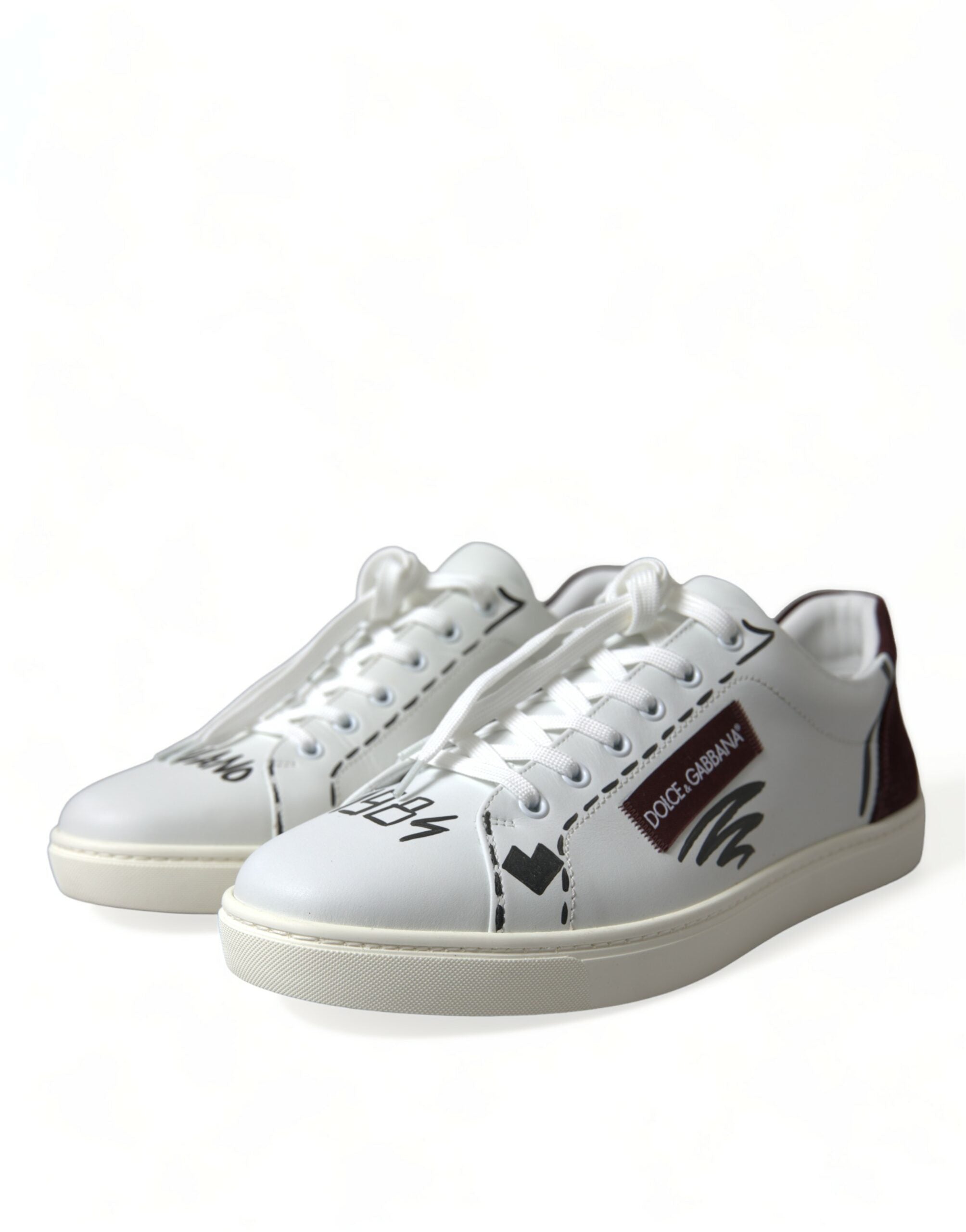 Weiße Bordeaux Leder Logo Low Top Sneakers