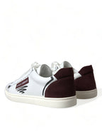 Weiße Bordeaux Leder Logo Low Top Sneakers