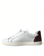 Weiße Bordeaux Leder Logo Low Top Sneakers