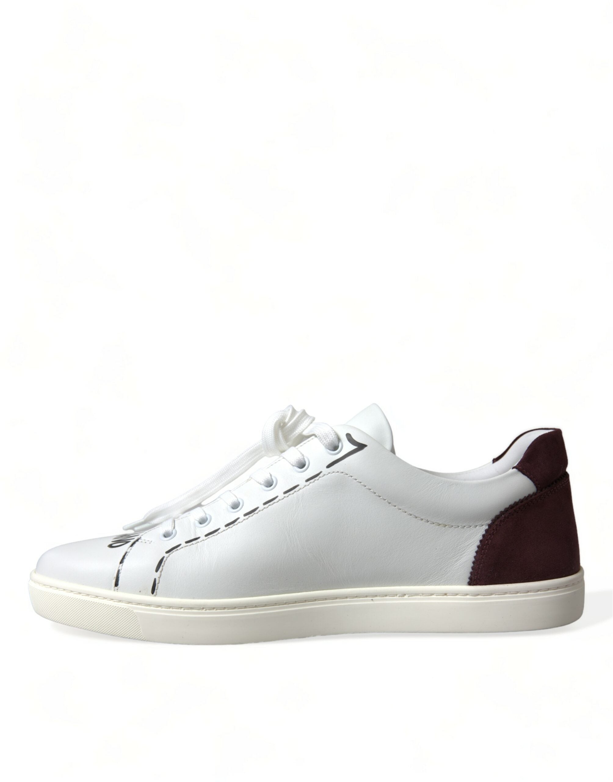 Weiße Bordeaux Leder Logo Low Top Sneakers