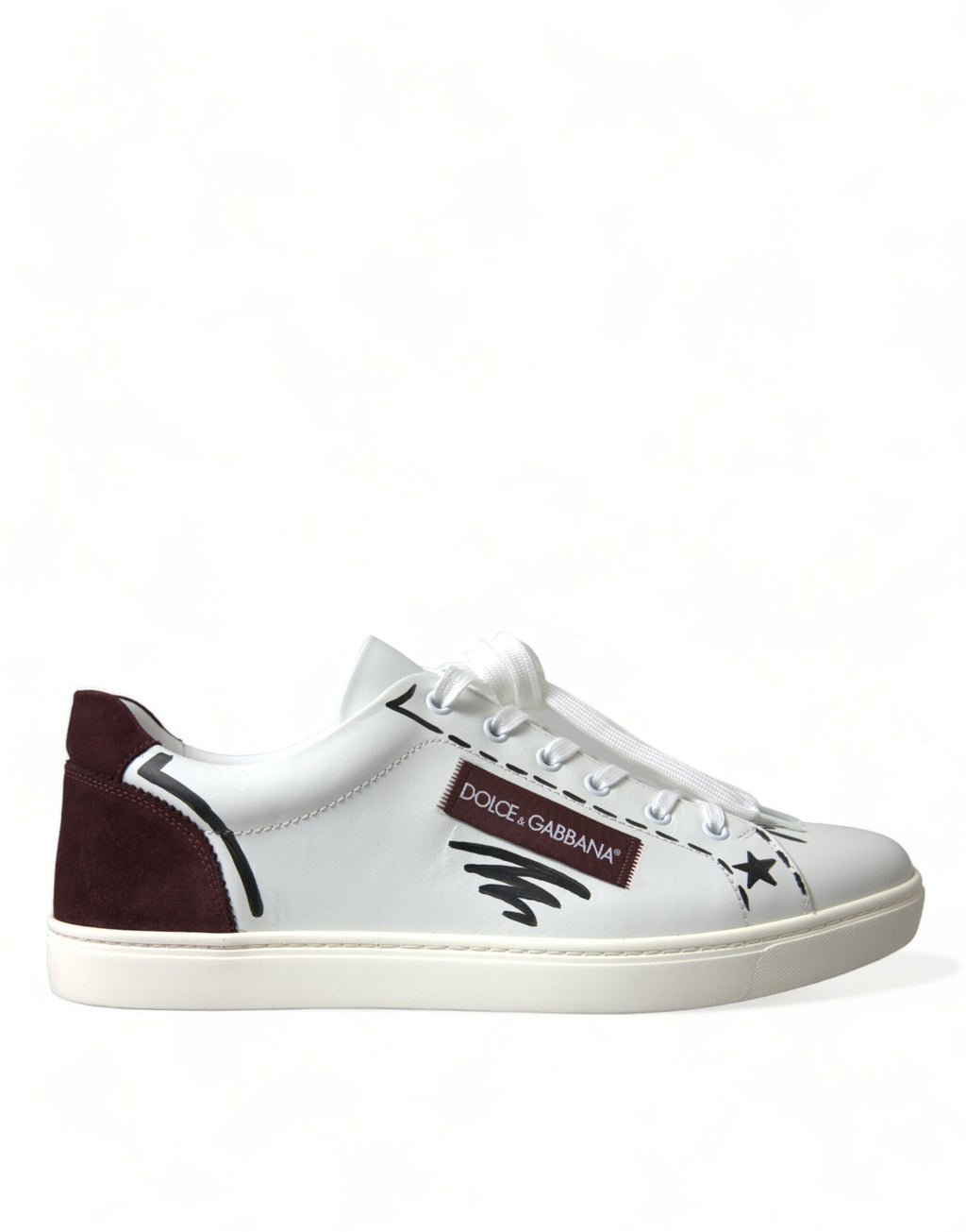 Weiße Bordeaux Leder Logo Low Top Sneakers