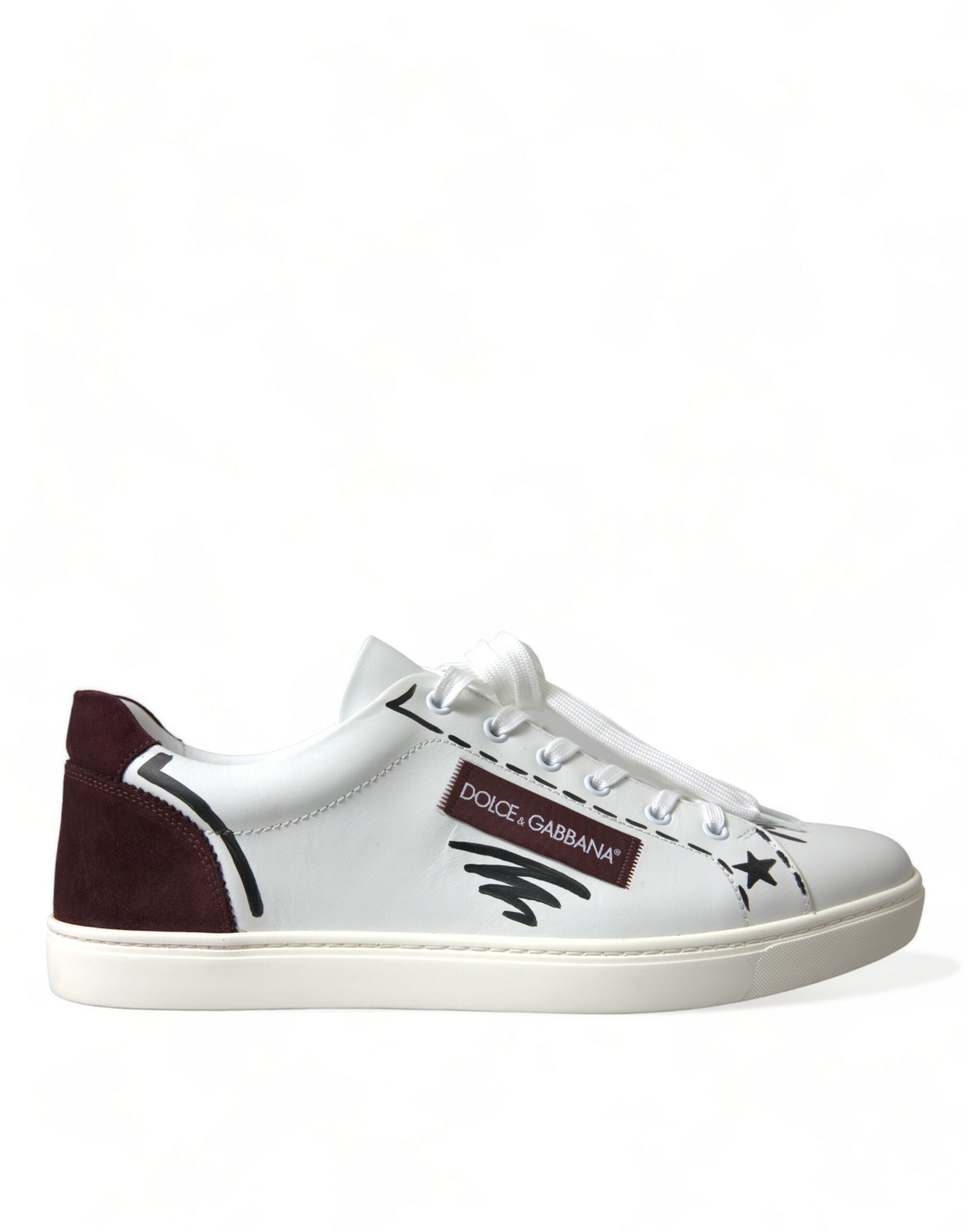 Weiße Bordeaux Leder Logo Low Top Sneakers