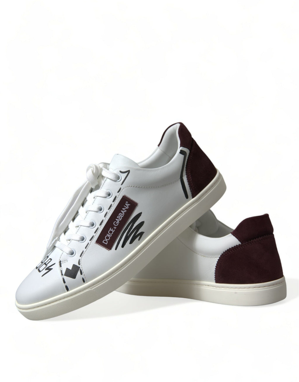 Weiße Bordeaux Leder Logo Low Top Sneakers