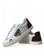 Weiße Bordeaux Leder Logo Low Top Sneakers