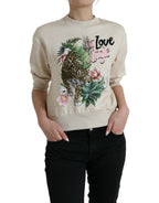Beige Pullover aus Baumwolle mit Dschungelprint