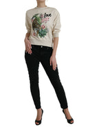 Beige Pullover aus Baumwolle mit Dschungelprint
