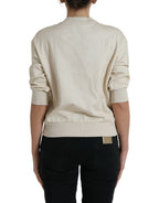 Beige Pullover aus Baumwolle mit Dschungelprint