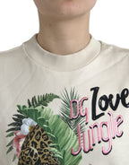 Beige Pullover aus Baumwolle mit Dschungelprint