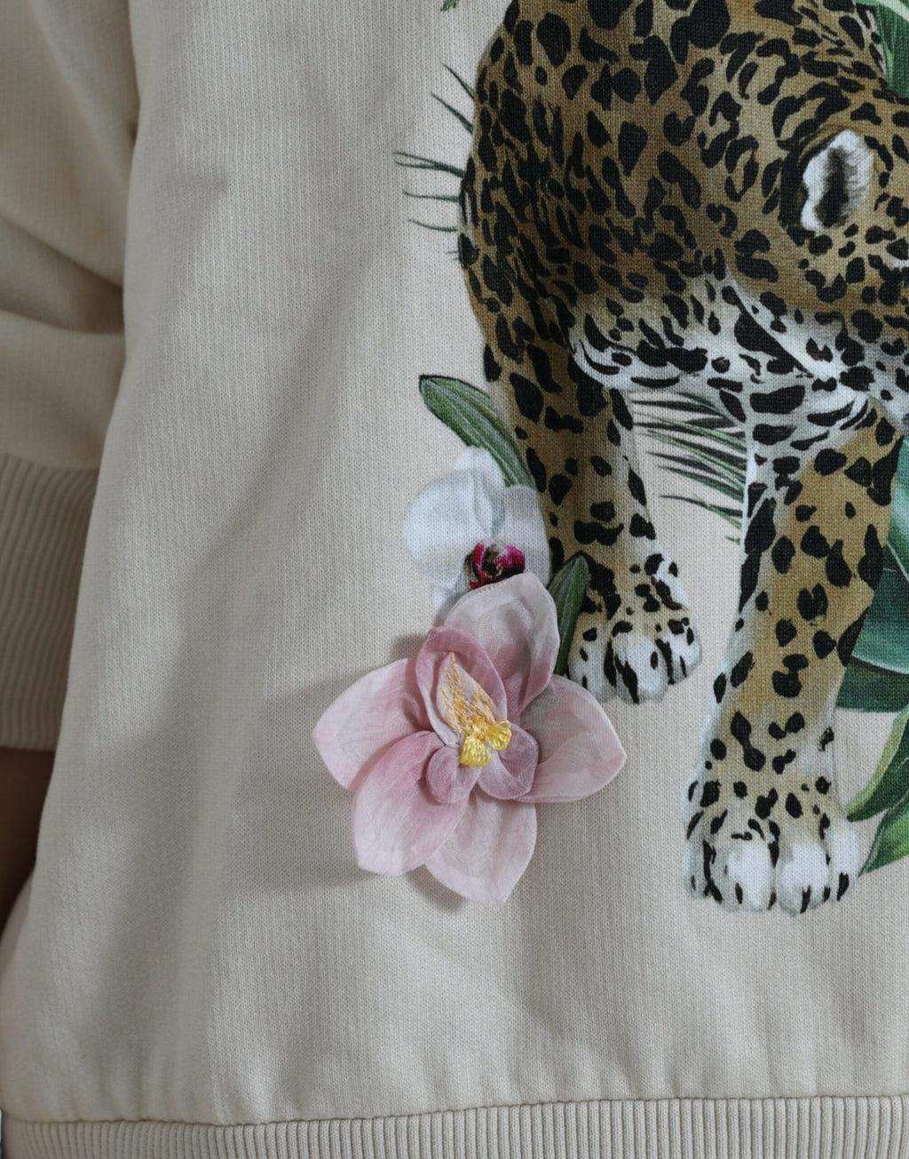 Beige Pullover aus Baumwolle mit Dschungelprint