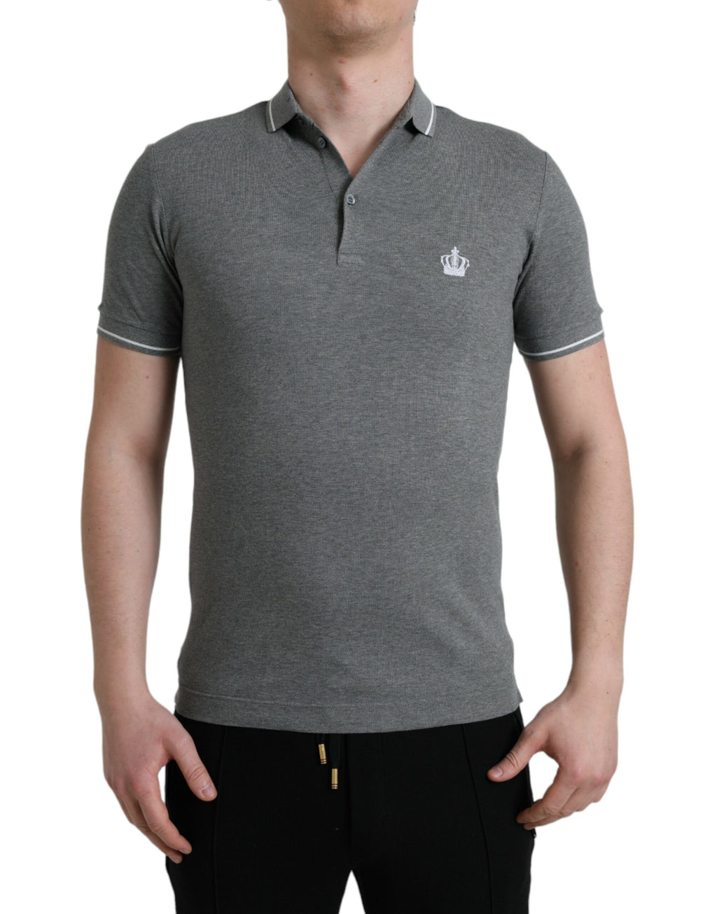 Graues kurzärmeliges T-Shirt mit Kragen und Krone