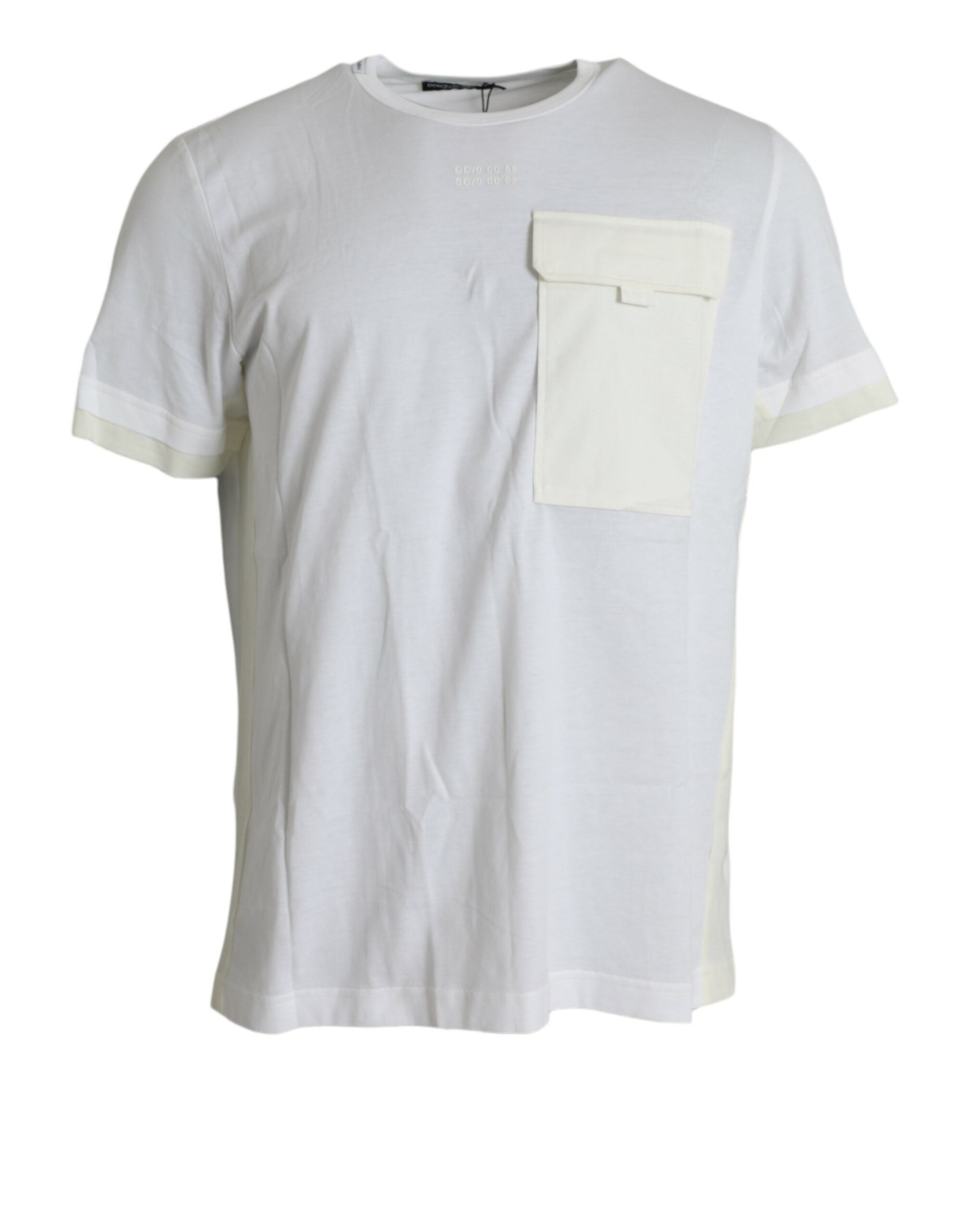 Weißes Baumwoll-T-Shirt mit kurzen Ärmeln und Brusttasche