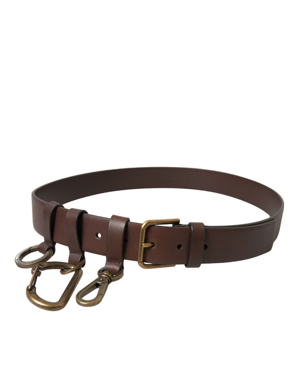 Brauner Kalbsleder-Gürtel mit Metallschnalle in Gold